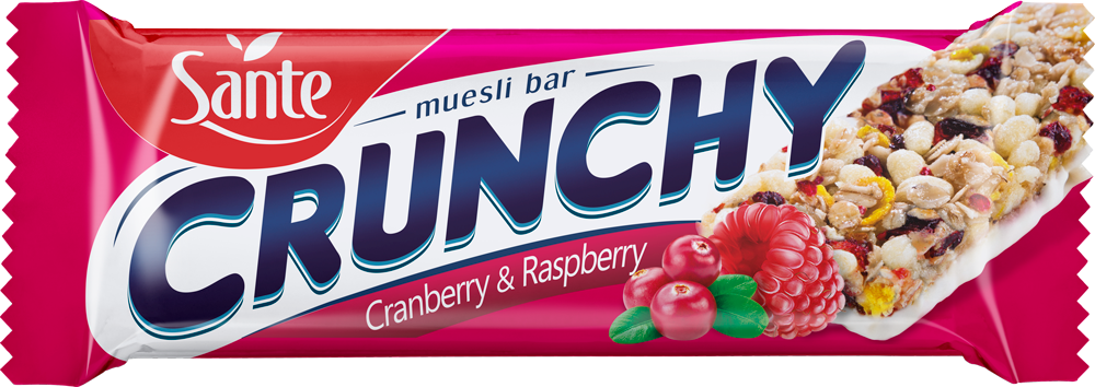 Barra de Muesli CRUNCHY 40g con Avena, arándanos y frambuesas y cobertura vainilla